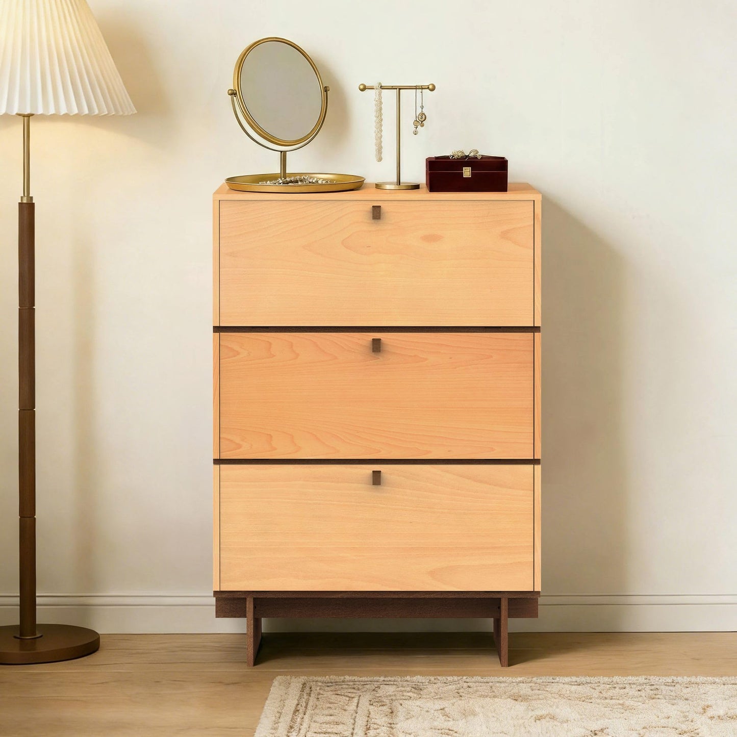 WHOOSPEREH 3 Drawers Dresser, 15" D x 23.6" W x 34.8" H in Mid Century Modern Chest of Drawers, Wooden Storage Cabinet for Bedroom, Closet, Beech Basswood Duet Color