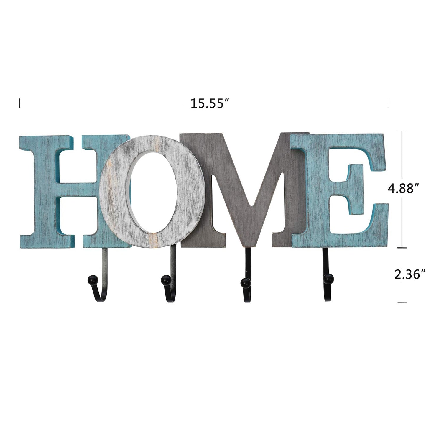 Linfevisi Wooden Home Sign Aqua Hanging Block Letters Sign Rustic Wood Word Decor Home Wall Sign Cutout Word Art Wall Decor Decorative Key Holder Hanger with 4 Hooks (home)