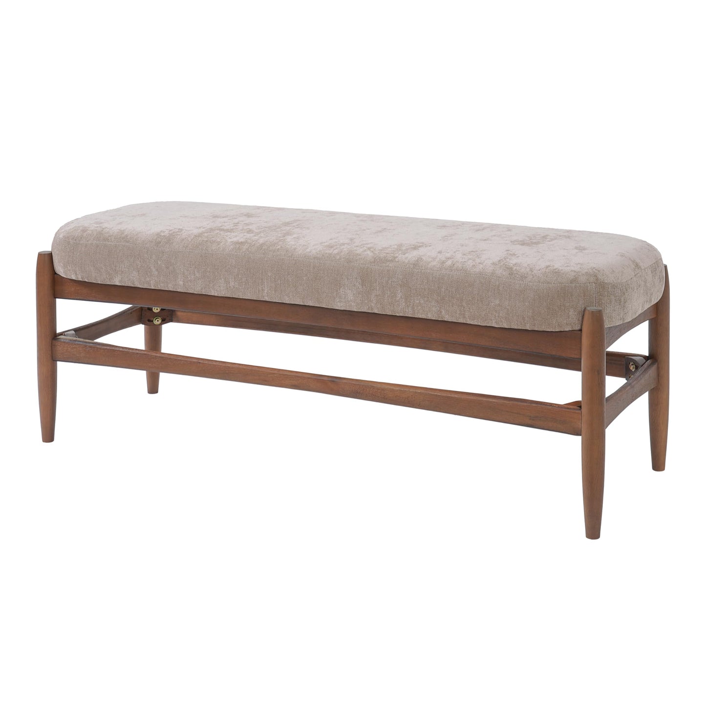 Christopher Knight Home Rubab 53.35" Chenille Fabric Upholstered End of Bed Ottoman Foot Rest, Wooden Ottoman Bench, Long Entryway Bench, Bedroom End of Bed Foot Stools, Light Brown + Walnut
