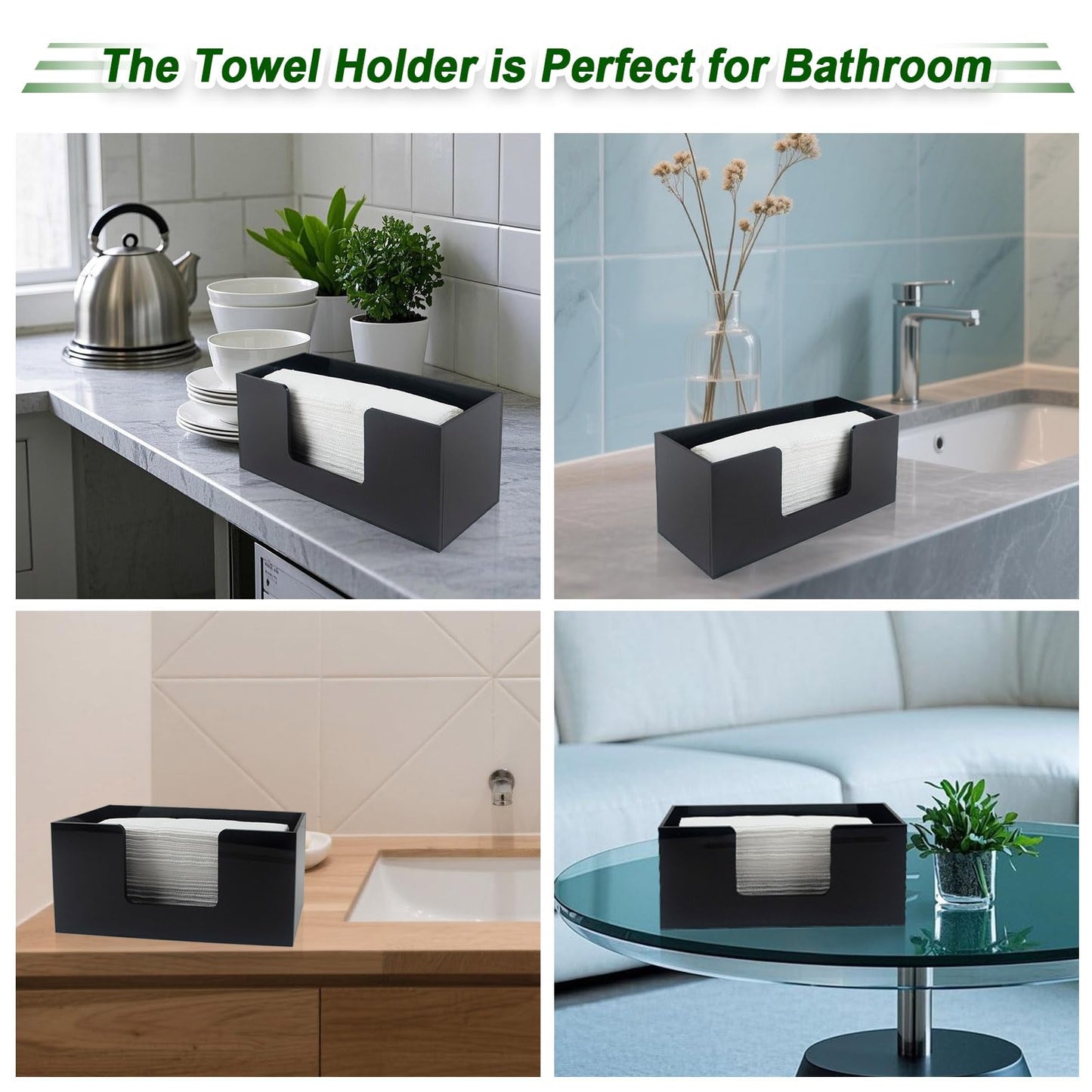 Paper Towel Holder Countertop, Black Acrylic Bathroom Napkin Holder, 1 Pack