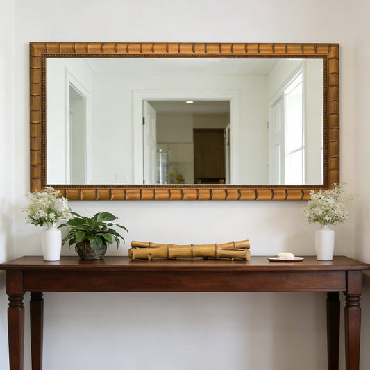 Autdot Large Vintage Decorative Mirror for Wall, 53'' x 29'' Antiuqe Warm Gold Living Room Mirrors with Bamboo-Joint Frame, Classic Vintage Gold Wooden Mirror, Horizontal/Vertical
