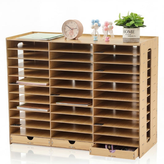 Colingmill Classroom Mailboxes Wooden Teacher Student Mailboxes for Classroom Literature Paper Organizer Compartments with Drawers, Sturdy Ease Setup for Home Office School(36 Slots)