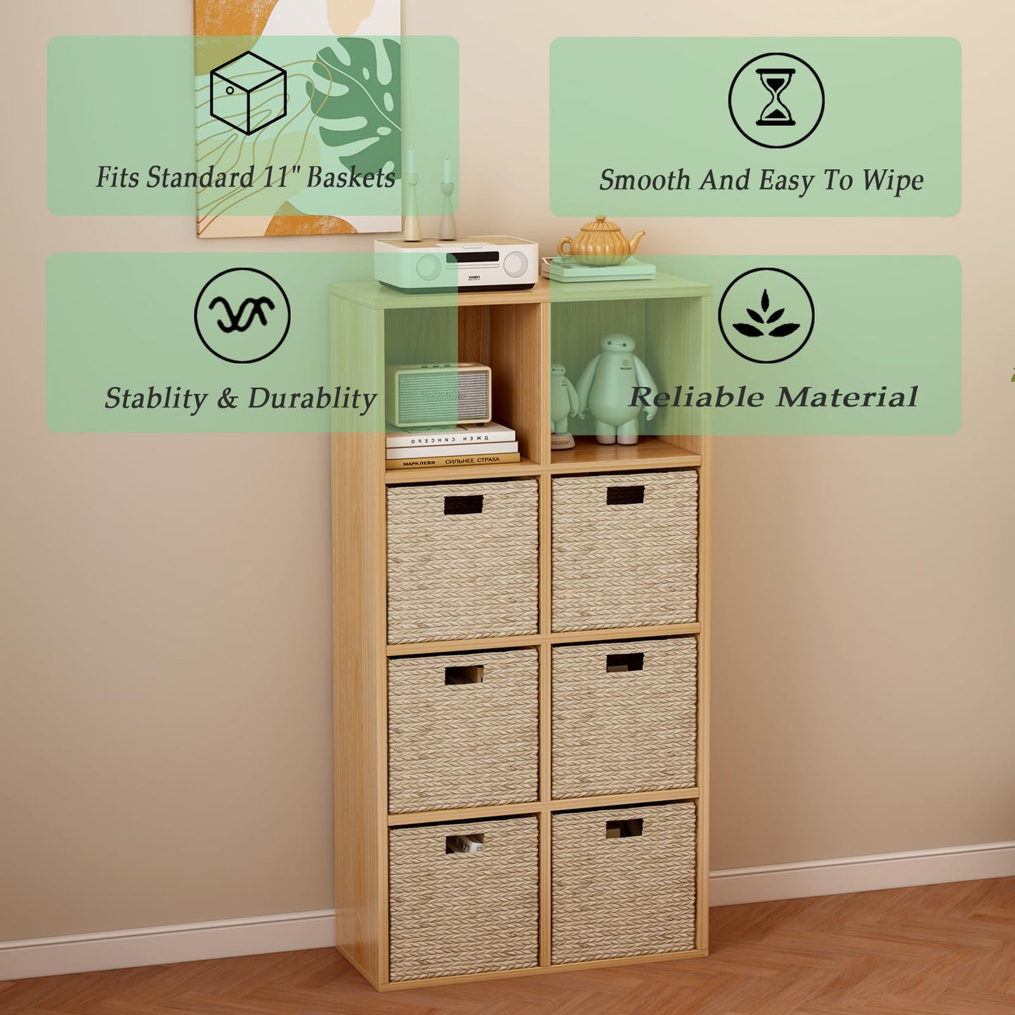 OSCHF 8-Cube Storage Shelf Bookcase - Wooden 4-Tier Floor Standing Open Bookshelf for Home and Office, Display Cabinet, Oak