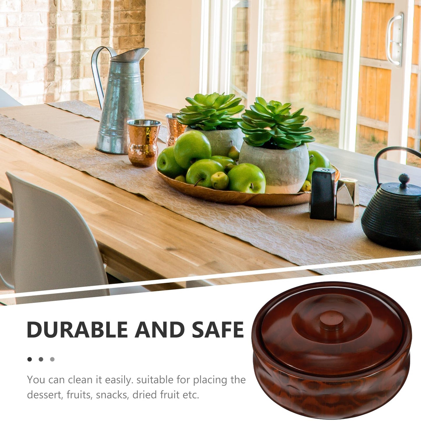 KICHOUSE Wooden Snack Box with Lid 8.26X8.26X3.54In Lightweight Fruit Bowl Food Storage Holder for Home and Store Easy to Clean Dessert and Snack Serving Bowl