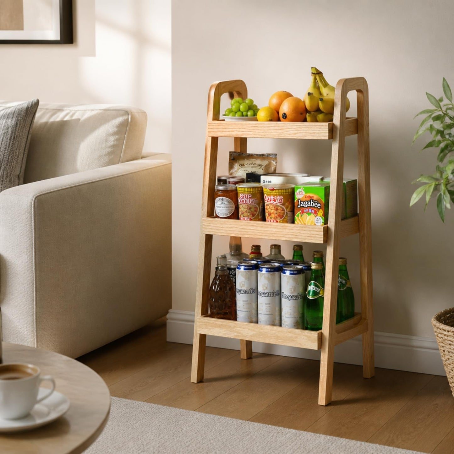 Vadisun 100% Solid Oak 3 Tier Ladder Shelf, Small Bookshelf, Ladder Bookshelf, Bookcase with Stable Frame, Small Table for Living Room Bedroom(Natural, 12.6" L x 17.72" W x 31.5" H)