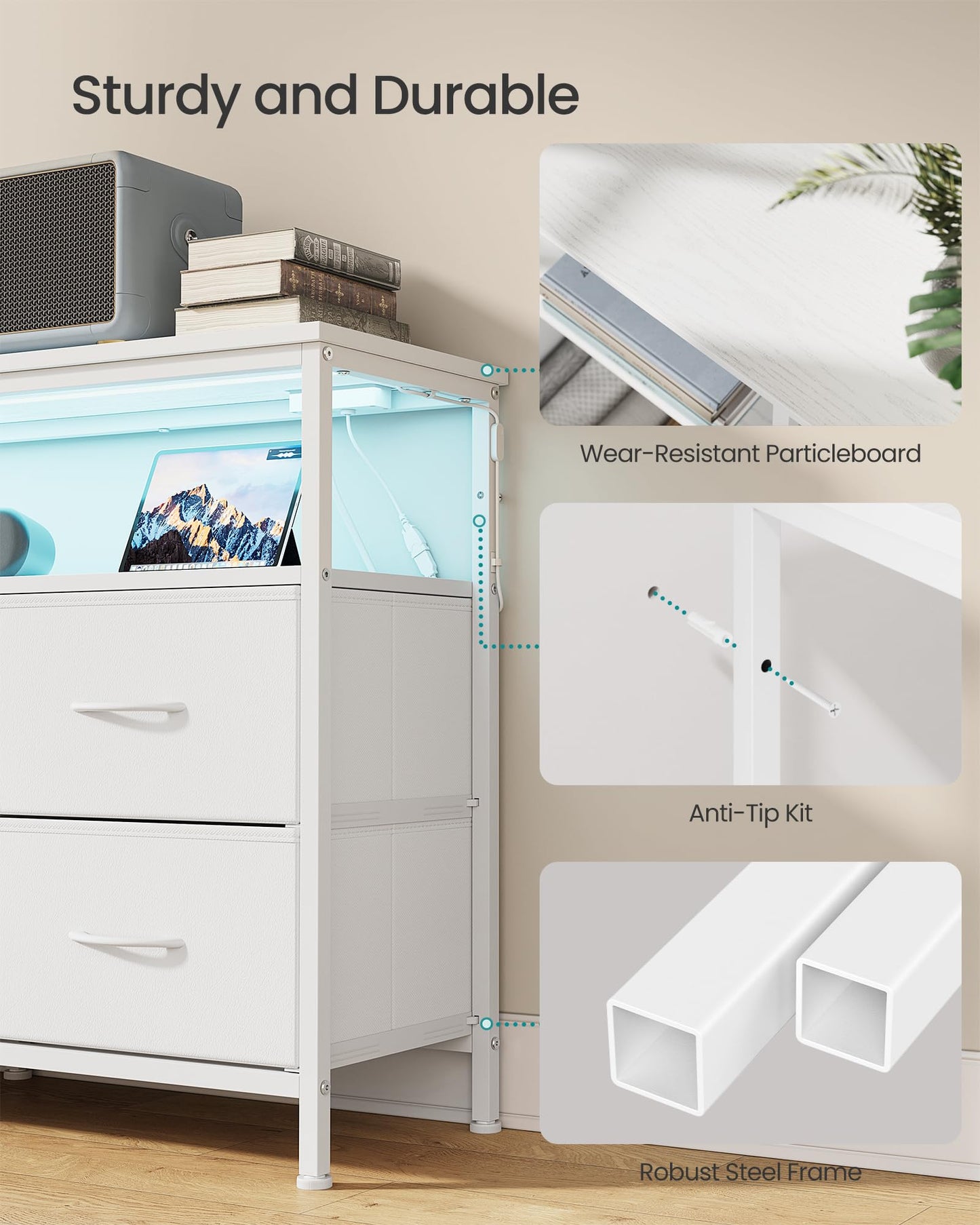 SONGMICS BELLAH Collection - Dresser for Bedroom, Chest of Drawers, TV Stand for TVs Up to 55 Inches, Living Room, Closet, 6 Drawers and 1 Shelf, Modern, Cloud White ULGS833WH02S