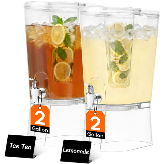 Lifewit 2 Gallon Drink Dispenser for Parties, Large Plastic Beverage Container with Fruit Infuser & Leak-Proof Spigot, BPA Free Water Pitcher for Juice/Tea/Lemonade - Ideal for Bar & Outdoor, 2 Pcs