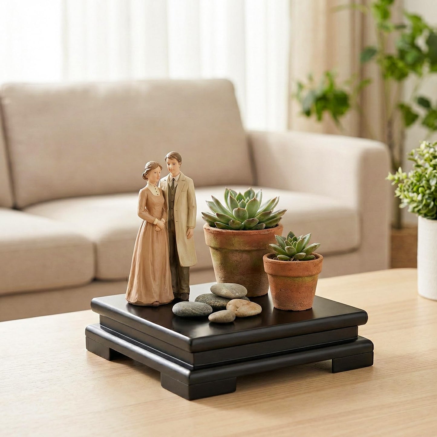 Goaste 2 Pack Square Wooden Display Stand, 6.7" Black Wood Vase Display Base, Minimalist Style Pedestal Stand with Risers for Vases, Teapot, Trophy, Collectibles, Aquarium Lamp, Home Decoration