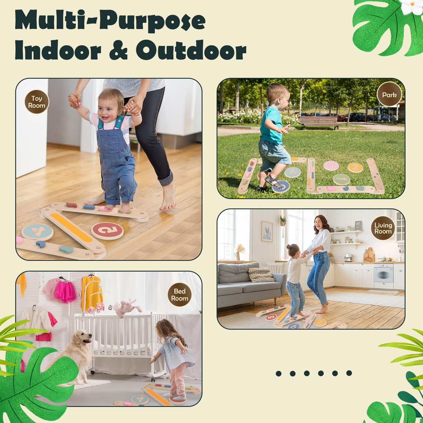 XYMERO Kids Wooden Toddler Balancing Beam, 6 PCS Toddler Waldorf and Montessori Balance Board, Motor Skill Stepping Toy for Kids 3-5 Years, Gymnastic Obstacle Training Tools