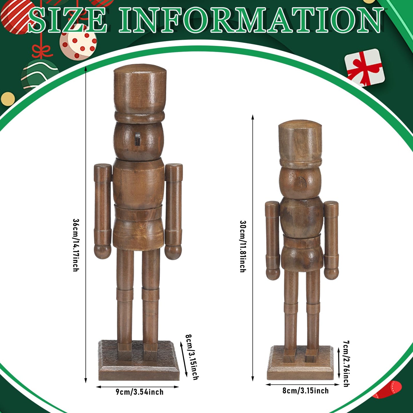 Wonderjune 2 Pack Christmas Wooden Nutcracker Traditional Christmas Decorations Nutcracker Figure Statue for Xmas Festive Holiday Tabletop Home Decor (Brown,12 Inch,14 Inch)