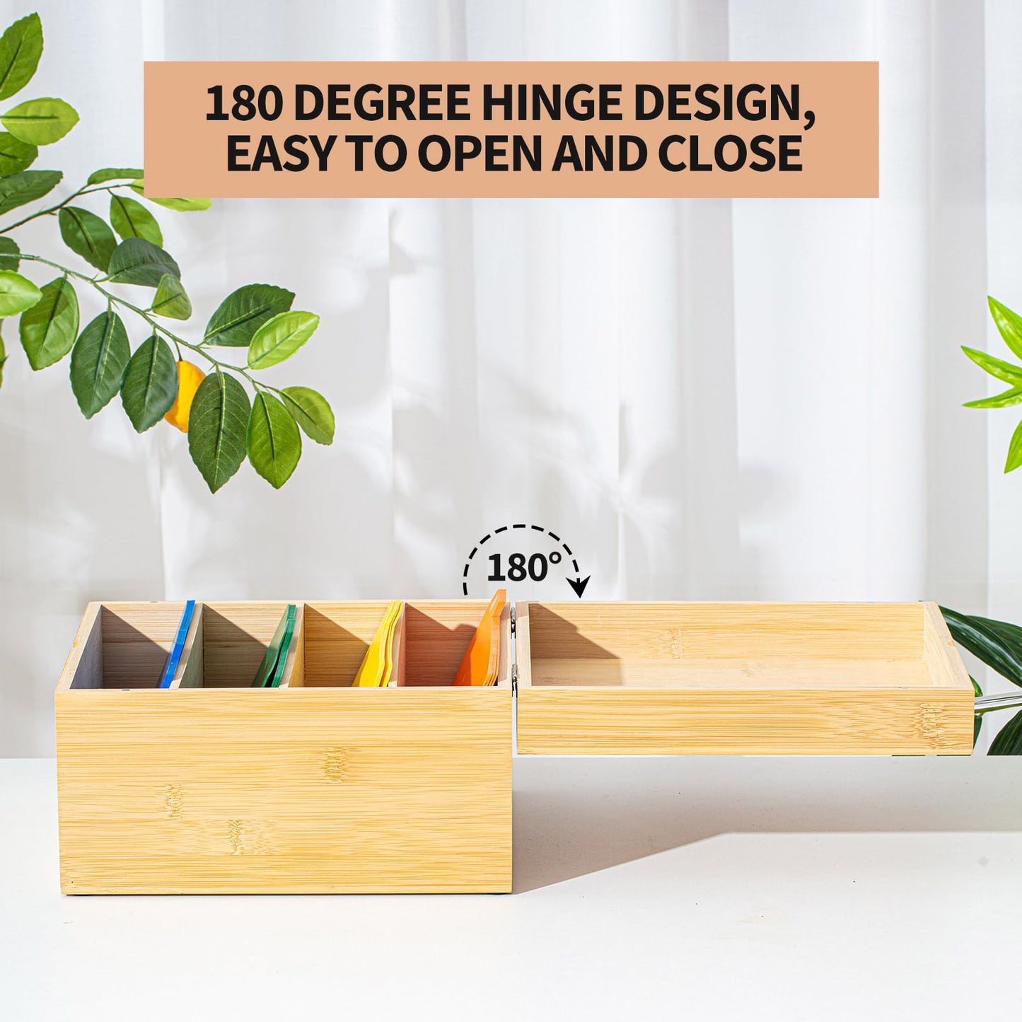 Henoyso 5 x 8 Inch Index Card Holder Set, Bamboo Organizer Box with 50 Dividers & 2 Sheets Alphabet Number Stickers File Note Holders, Holds 1200 Cards for Office Business Home Kitchen, Wooden Color
