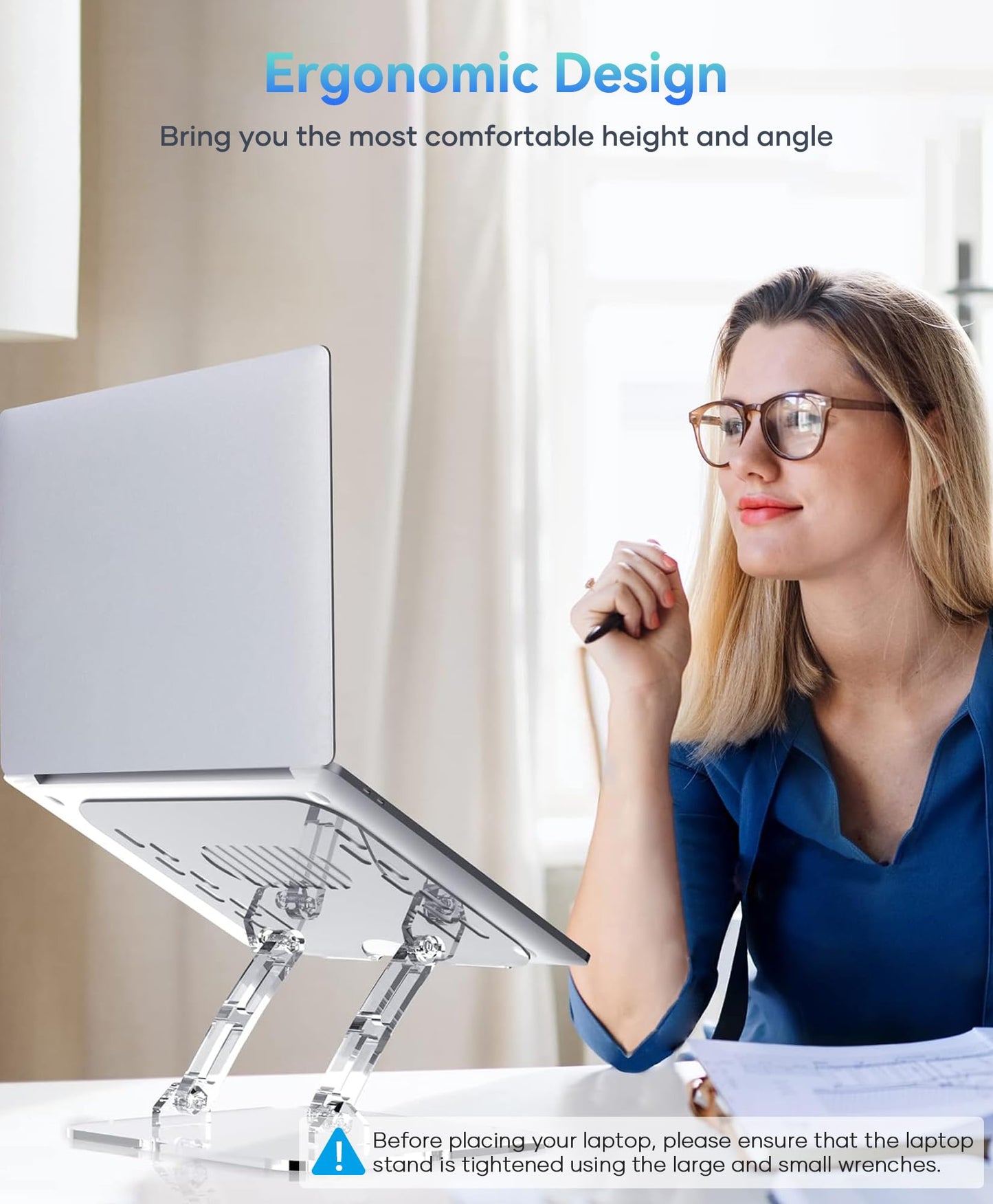 Lpoake 2 Pack Acrylic Laptop Stand for Desk, Adjustable Ergonomic Laptop Riser, Portable Foldable Computer Stand, Compatible with 10 to 15.6 Inches Notebook and MacBook, Clear