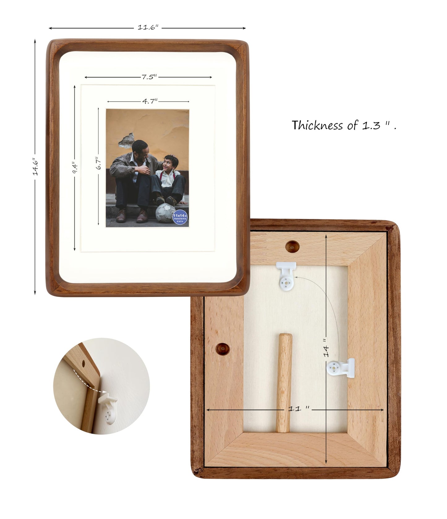XKIILH 11x14 Picture Frames Walnut Solid Wood with Real Glass Vertical Horizontal Standing Display Photos 5x7/8x10 with Mat or 11x14 Without Mat Lovely Gift for Desk Tabletop Wall Mount H14