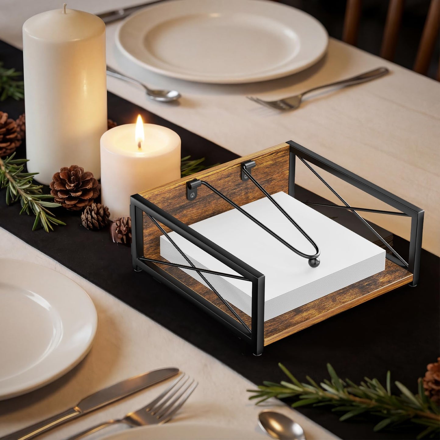 Three Colors Napkin Holder for Table, Farmhouse Napkin Dispenser with Weighted Arm, Rustic Wood Napkin Holders for Paper Napkins,Kitchen, Dining Table