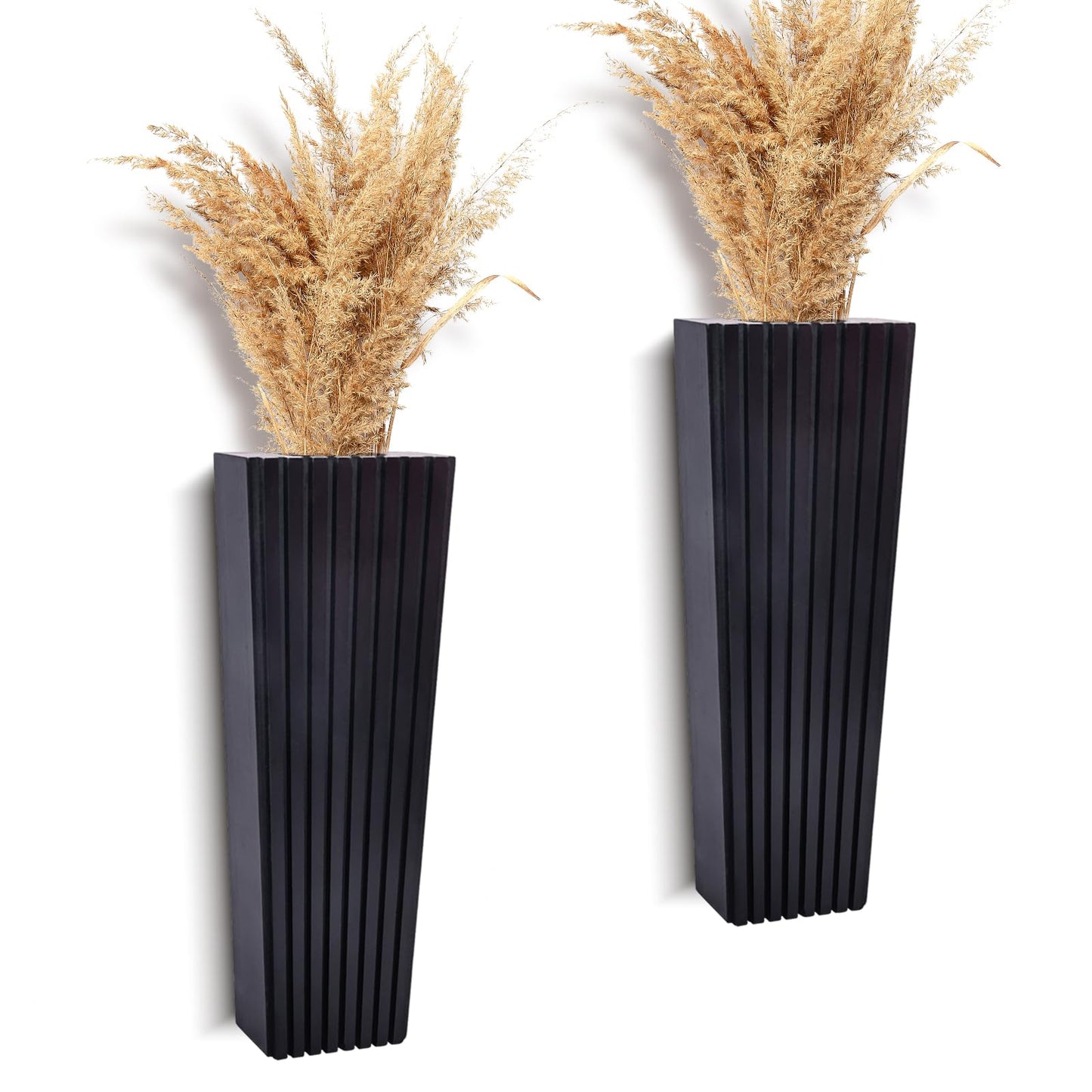 ZELURA 2PCS Wood Wall Planter for Indoor Plants, Wooden Hanging Planter for Dried Flowers and Artificial Greenery Plants,Wooden Pocket Vases,Modern Farmhouse Wood Wall Decor(Black)