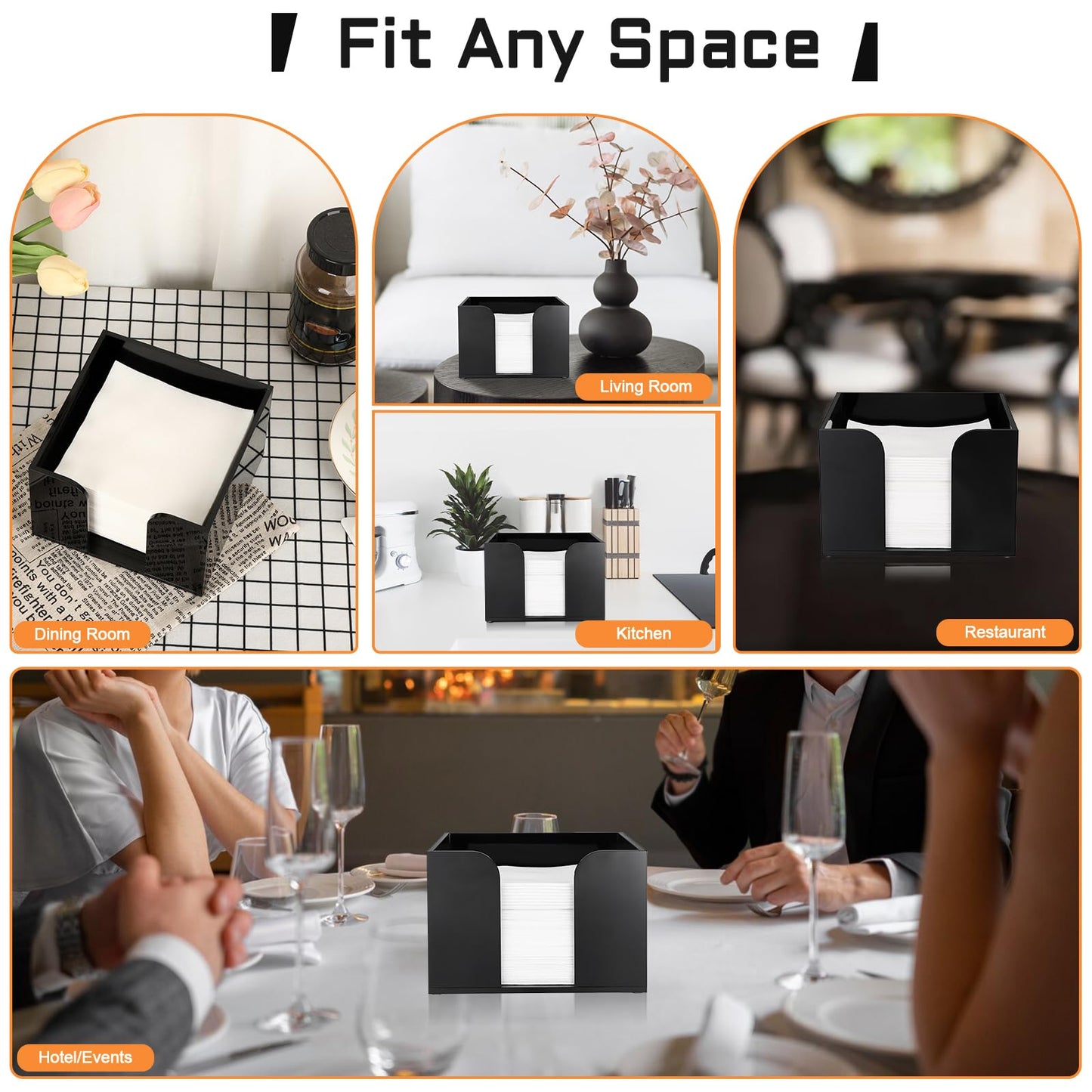 Sumnacon Square Acrylic Napkin Holder - Stylish Black Cocktail Napkin Holders for Table Countertop Kitchen, Decorative Napkin Dispenser Tray for Wedding Party Restaurant Office Hotel, 4 Inch Height