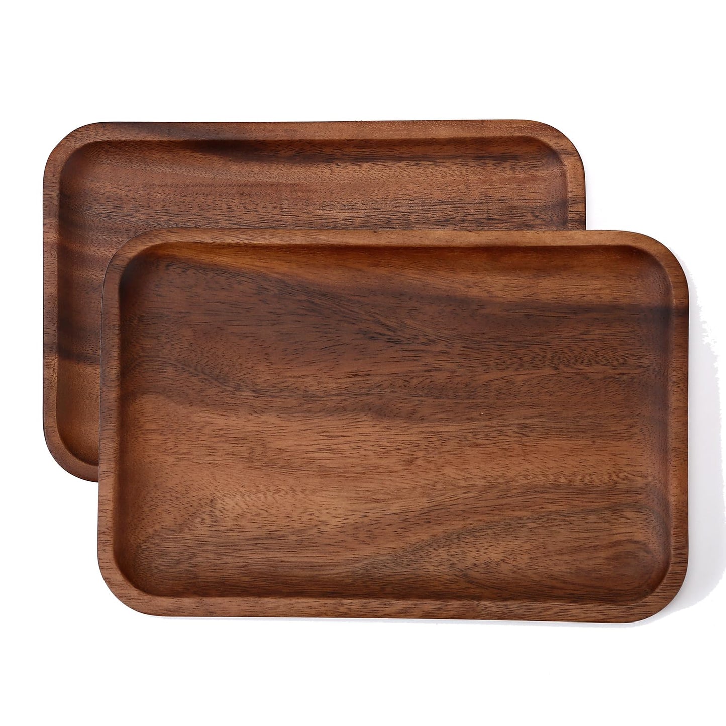 2PCS Serving Wood Valet Tray for Men Women, Catch All Acacia Mens Key Dump Bedside Nightstand Organizer EDC Decorative Wooden Tray for Phone Watch Wallet Keys