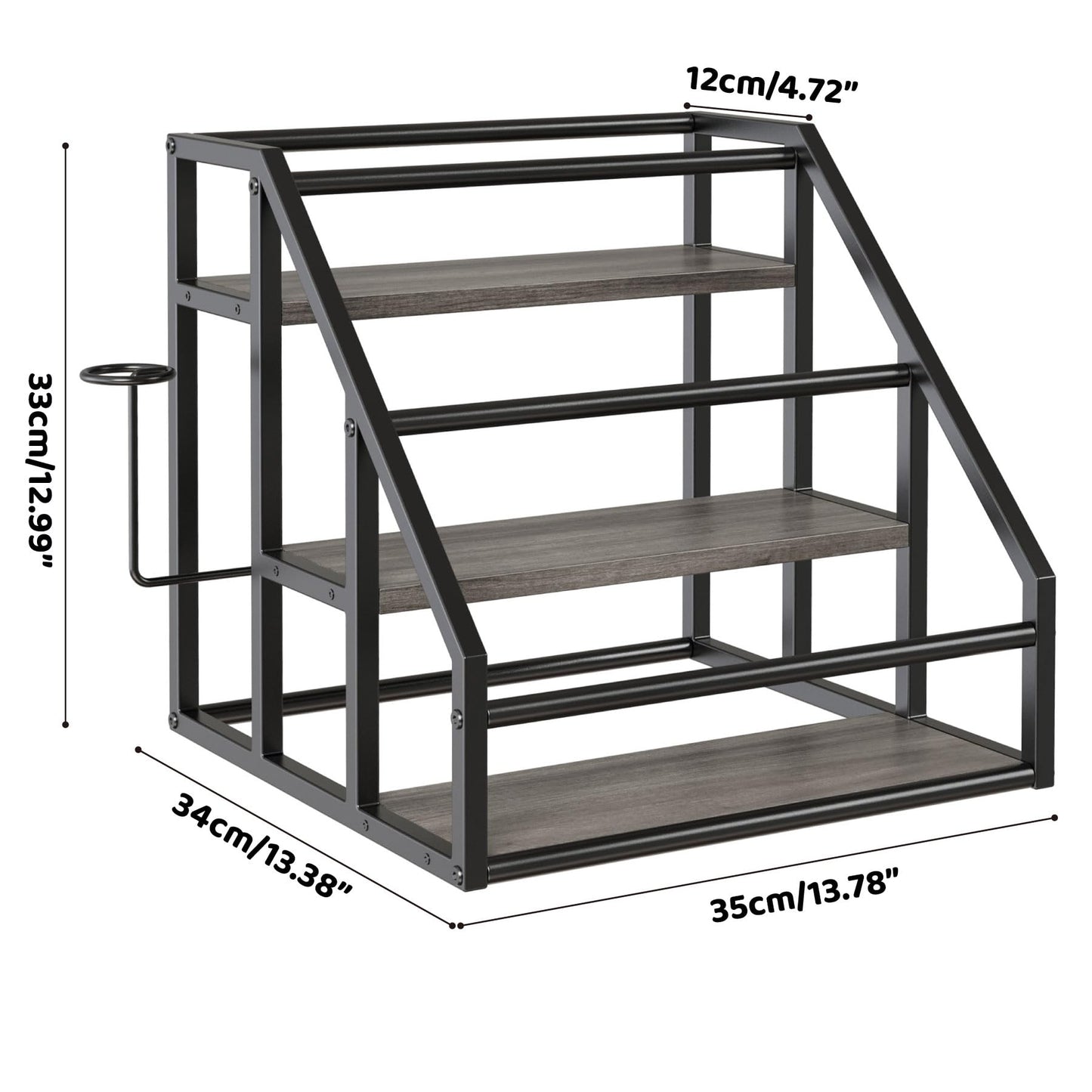 Vantimo Coffee Syrup Rack Organizer, 3 Tier Countertop Storage Shelves, Kitchen Storage, 12 Syrup Bottle Stand Holder for Wine, Liquor, Kitchen Coffee Station Organizer Rack, 13.8"x13.4"x13.0", Grey