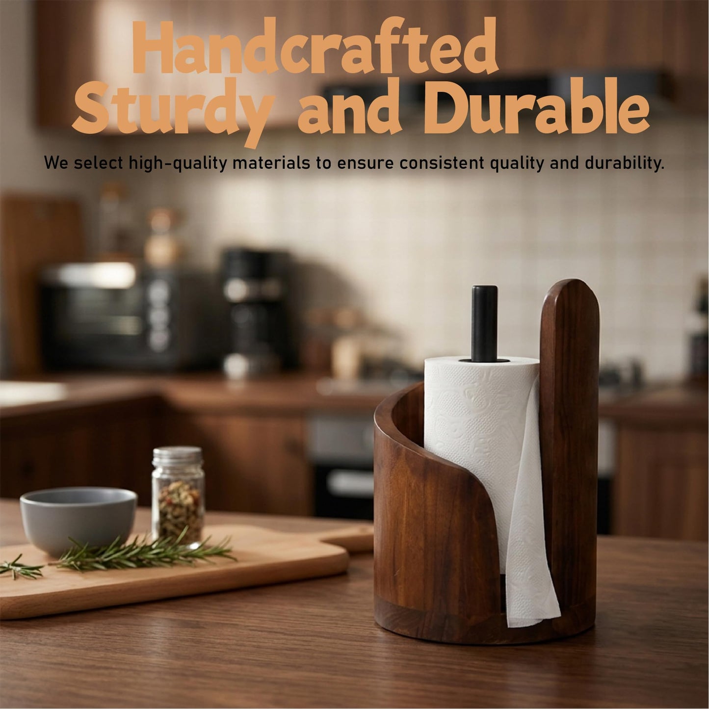 Wooden Paper Towel Holder, for countertop Decoration, Holds Mega Roll.