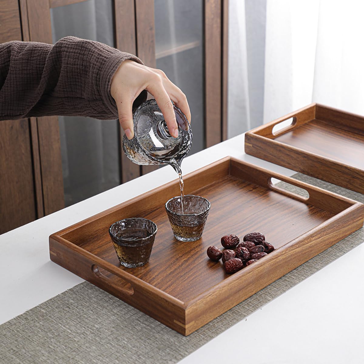 Wooden Coffee Trays with Handles Wood Serving Tray Wooden Bed Tray, Coffee Table Trays for Living Room,Wood Kitchen Tray Wood Decorative Tray with Handles