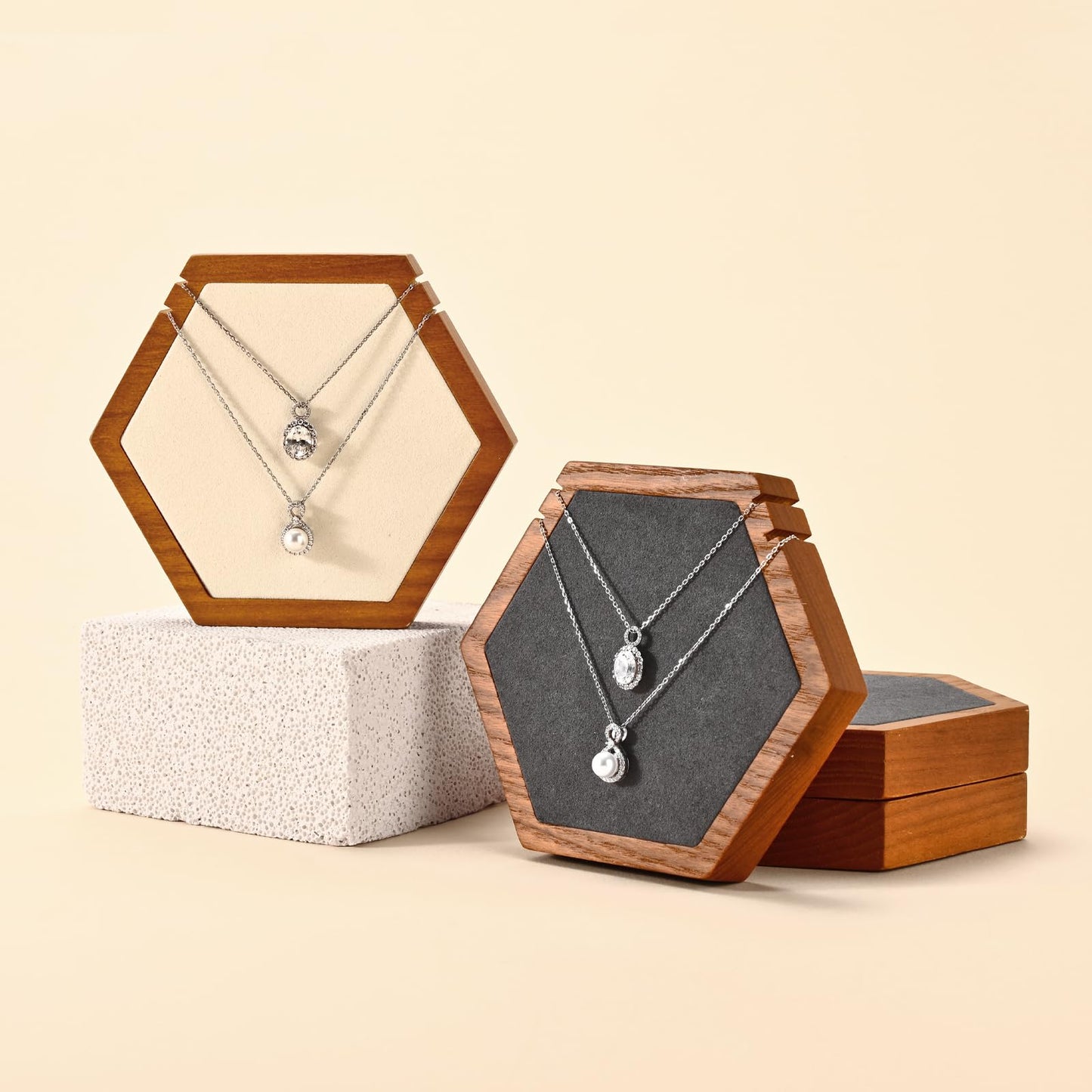 Woodten Solid Wood Hexagon Necklace Holder Stand Retail Hanging Jewelry Necklace Stand Display for Vendors(Black)