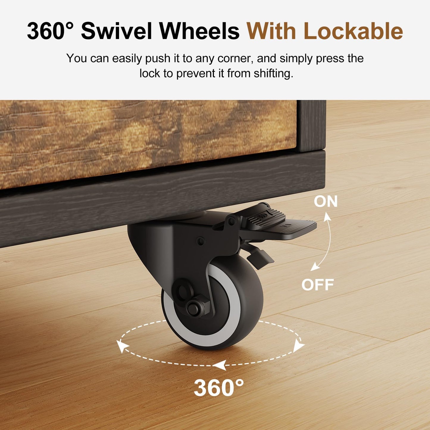 Tbimercftra Bedroom Nightstand with Charging Station, Side Table with 2 Drawers,Sofa End Table Living Room with Wheels for Living Room Bedroom Office(Rustic Brown + Black)