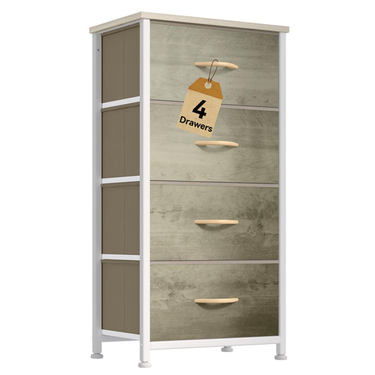 DWVO Dresser with 4 Drawers - Fabric Storage Tower, Organizer Unit for Bedroom, Hallway, Hallway, Closets - Sturdy Steel Frame, Wooden Top & Easy Pull Fabric Bins