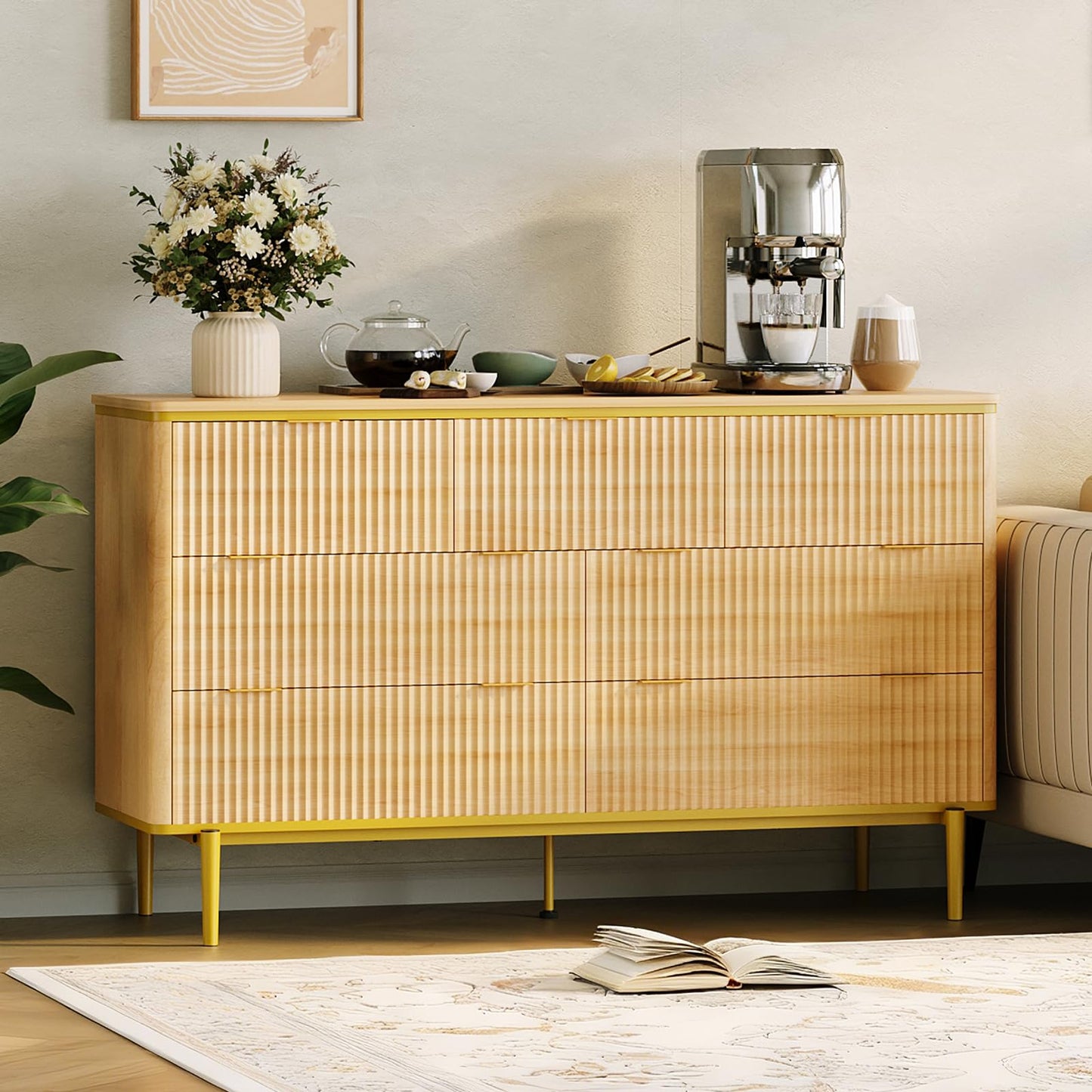 Garvee LED Dresser with Charging Station - Modern 5-Drawer 47" Wide Wooden Chest, Storage Organizer for Bedroom, Nursery, Hallway & Apartments