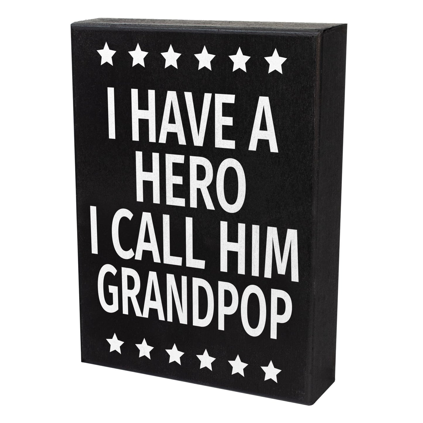 JennyGems Grandpop Gifts, I Have a Hero I Call Him Grandpop Wooden Sign, Shelf Decor and Wall Hanging, Made in USA
