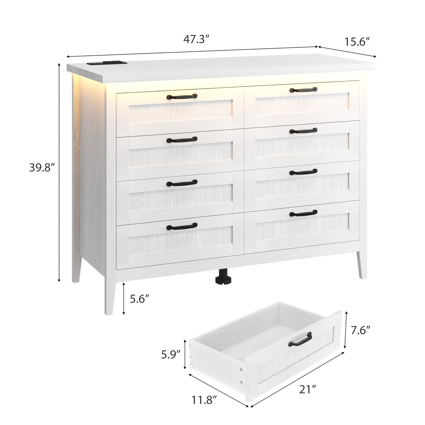IDEALHOUSE 8 Drawer Dresser with Charging Station & LED Lights