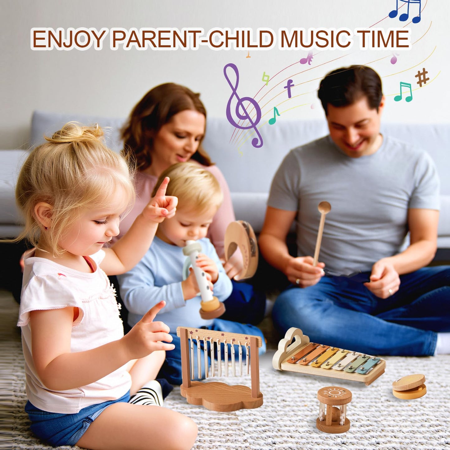 Smartwo Baby Montessori Musical Instruments,Wooden Percussion Xylophone Musical Toys for Toddlers,Sensory Toys for Kids Preschool Educational,Birthday Gift for 3+