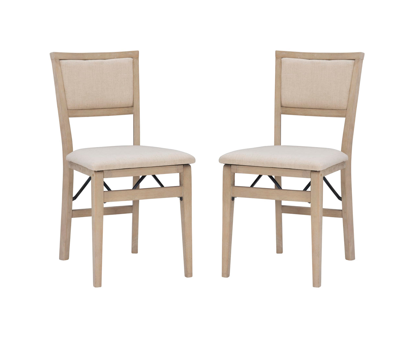 Linon Keira Natural Rustic Wooden Folding Chair with Beige Upholstered Seat and Back Set of 2