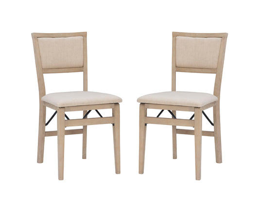 Linon Keira Natural Rustic Wooden Folding Chair with Beige Upholstered Seat and Back Set of 2