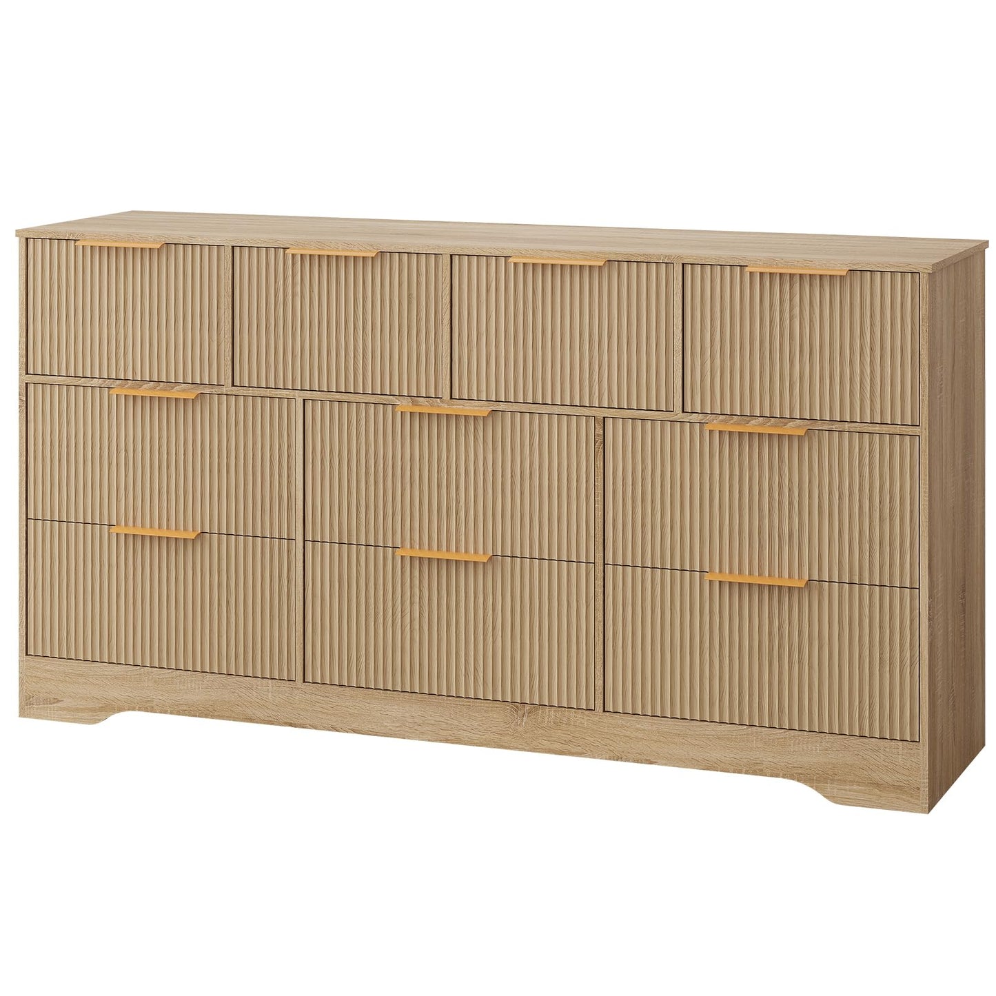 Patikuin 59" Fluted 10 Drawer TV Stand, Wooden Dresser TV Stand with Organizer Storage for Living Room, Bedroom, Office, Natural