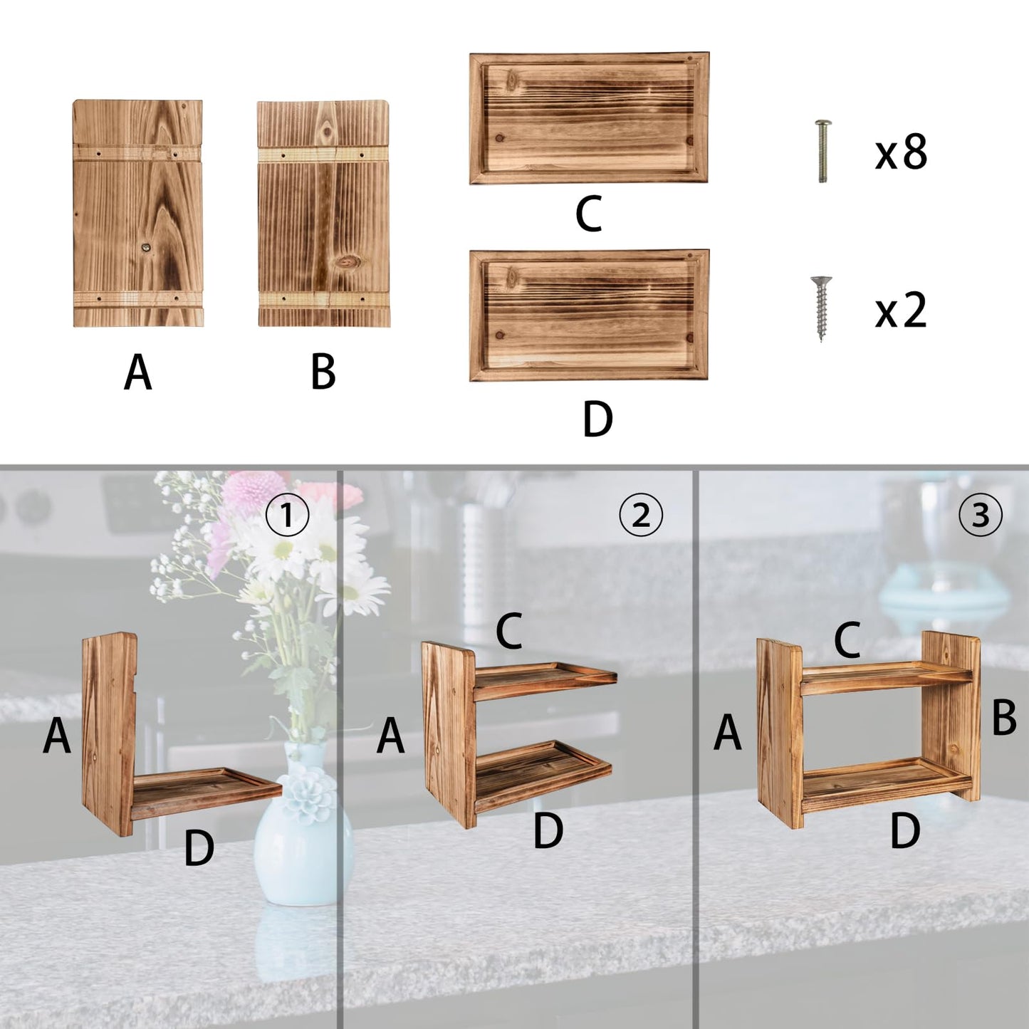 Cloud Fragrant 2-Tier Wooden Spice Rack, Countertop Organizer for Kitchen & Bathroom, Multi-Purpose Storage Shelf for Cosmetics, Spices, Toiletries