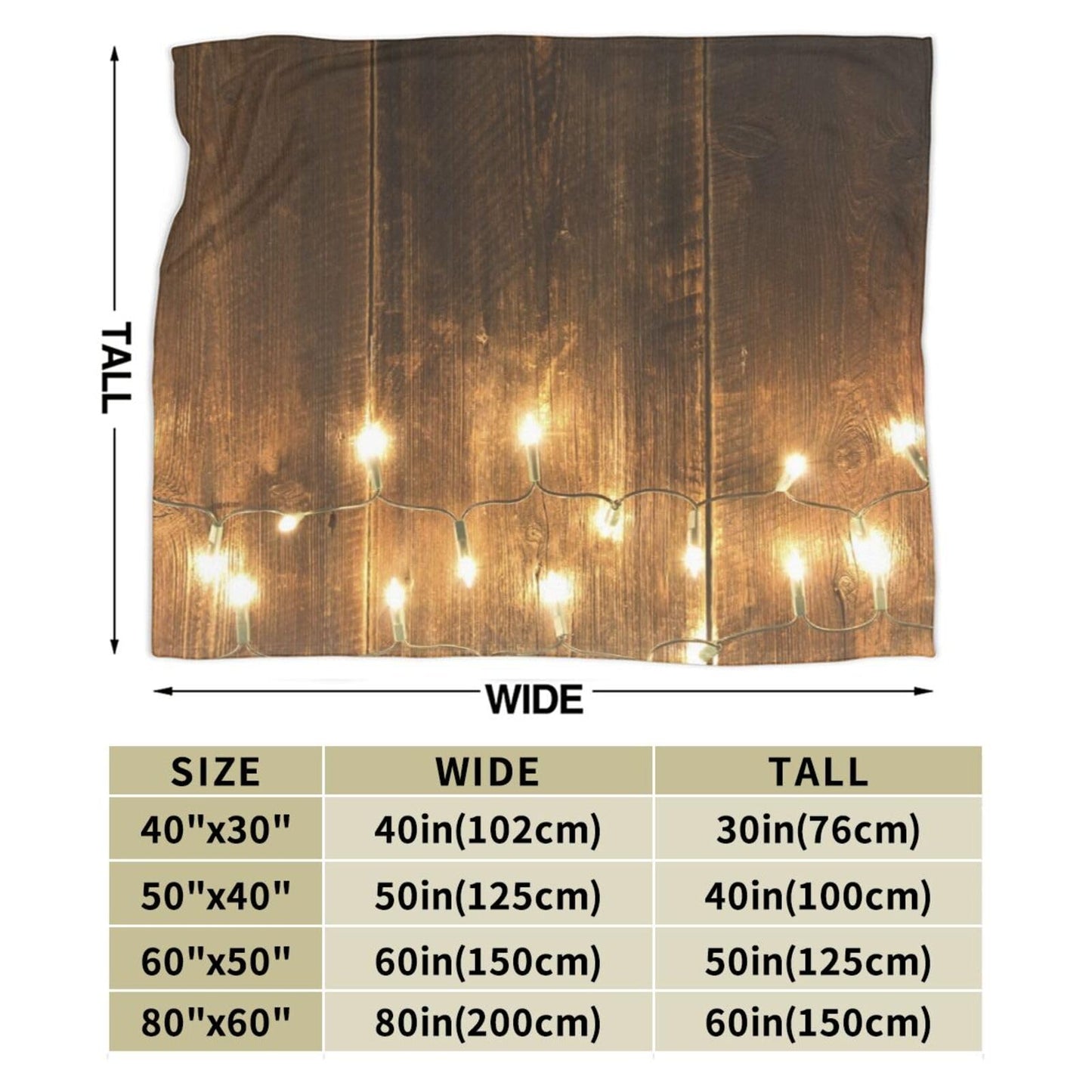 50"X40" String Lights On Wooden Soft Flannel Blanket - Lightweight and Quick Drying, Used for Home, Travel, Camping