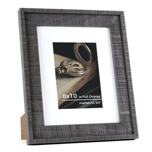 8x10 Wood Picture Frame, 8x10 inch Photo Frame with 5x7 Removable Mat, Distressed Rustic Country Style with Chisel Marks, High Definition Tempered Glass, Vertical and Horizontal Display, Wall Hook Hanging Hardware Included, Grey
