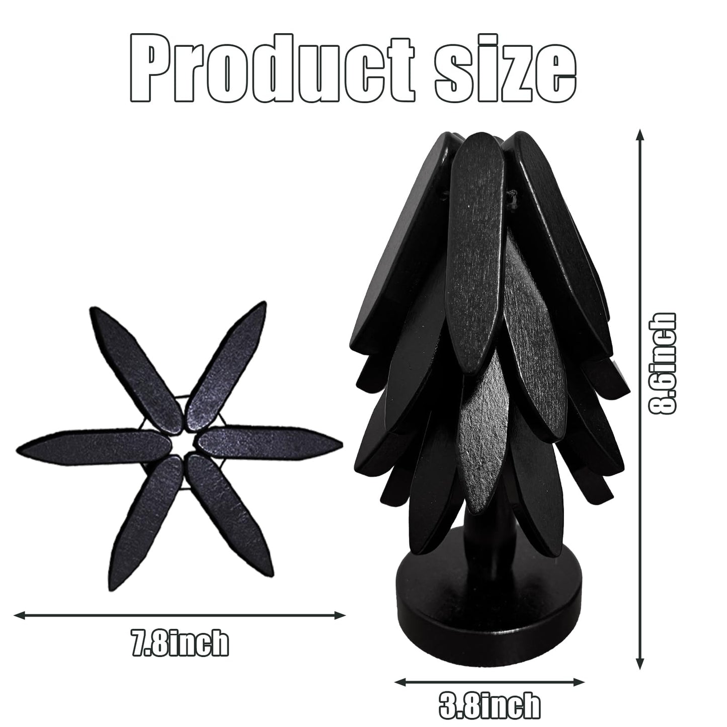 Wooden Trivets for Hot Dishes, Tree Shape Trivet Set, 4 Walnut Wood + 1 Stand stored Like a Christmas Tree,Foldable Kitchen Wooden Trivet,for Hot Dishes、Pot、Bowl、Teapot、Hot Pot Holder (Black)