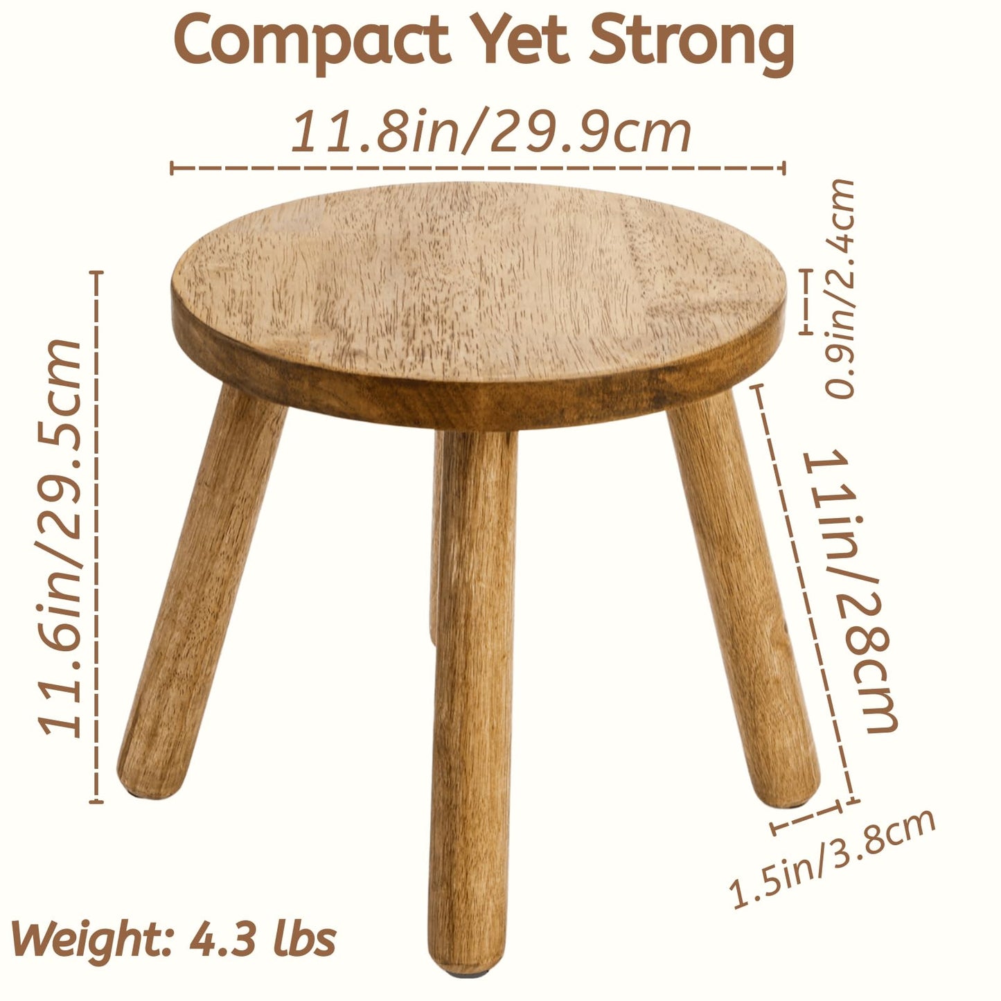 Youeon 12 Inch Round Solid Wooden Step Stool, Non-Slip One Step Stool for Adults, Holds up to 300 Lbs, Portable & Sturdy, Footstool for Bedroom, Bathroom, Kitchen, Easy to Assemble