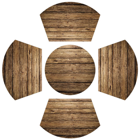 Khaki Wooden Texture Placemats for Round Tables Set of 5, Wedge Shaped Place Mat with Round Centerpiece Mat Washable Heat Resistant Non-Slip Dining Table Mats for Home Kitchen Christmas Decoration