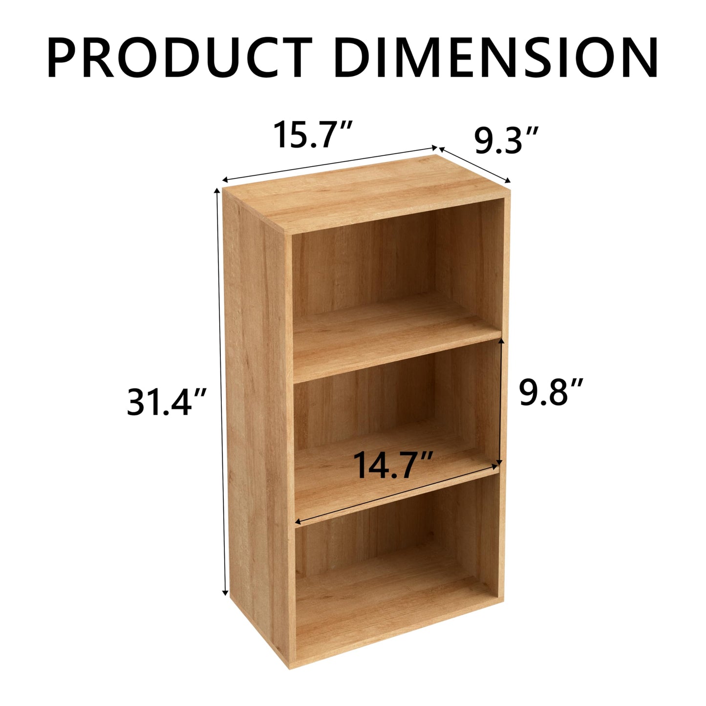 NewBeth Wooden 3 Cube Storage Organizer,3 Tier Low Bookcase Freestanding Storage Display Organizer,Versatile Cubes Shelf and Cubby Unit for Any Space 15.7inch