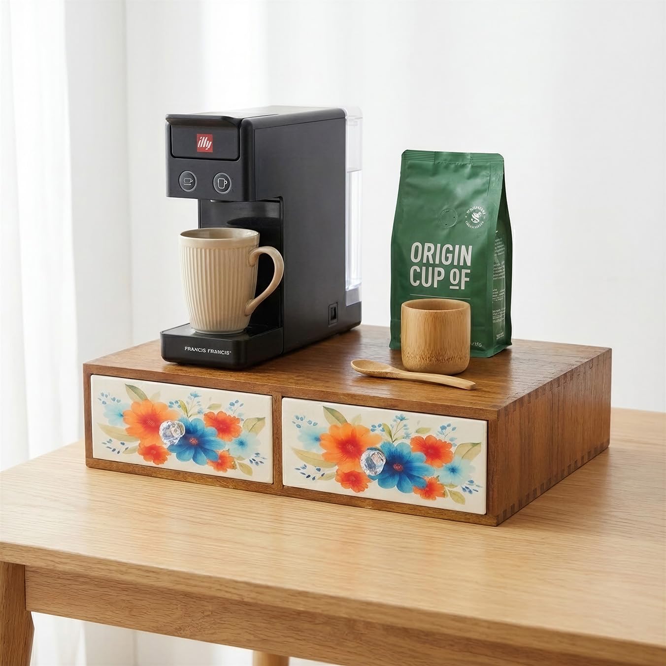 WEPONZEN Wooden Coffee Pod Holder & Organizer - Cute Coffee Station Organizer for Counter, Coffee Pods and Tea Organizer Holder