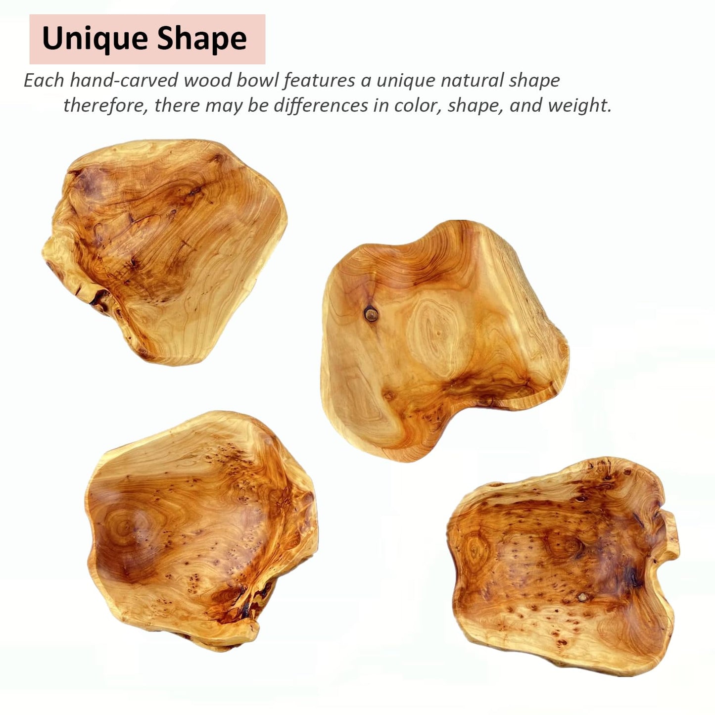 MIATTCLD Wooden Bowl Decorative Natural Wood Fruit Bowl, Irregular Creative Wood Bowls, Rustic Hand Carved Candy Snack Keys Serving Bowls for Home Decor(8"-10" Diameter)