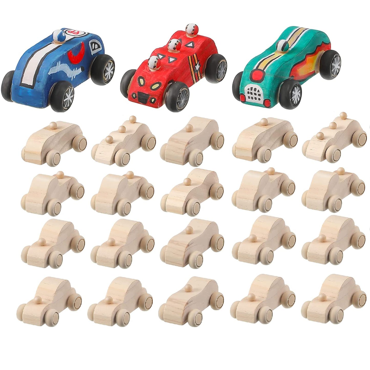 Zhanmai 24 Pieces Wooden Cars to Paint Wood DIY Car Toys Unfinished Wooden Cars Unfinished DIY Crafts for Students Home Activities Easy Woodworking and Family Time Set