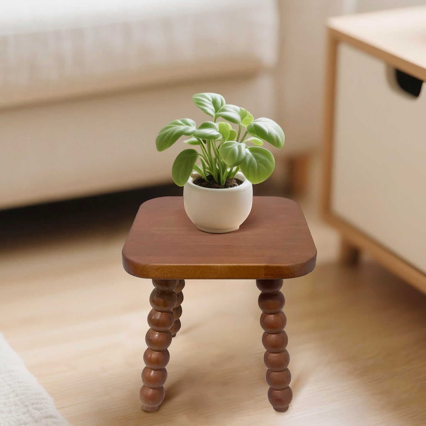 JUIOETUR Solid Wooden footstool9.3 Inch - Short Stool for Kids & Adults, Sensory Table Helper - Sturdy Foot Stool for Bathroom, Kitchen, Bedroom, Natural Plant Stand, Toddler Helper (Brown)