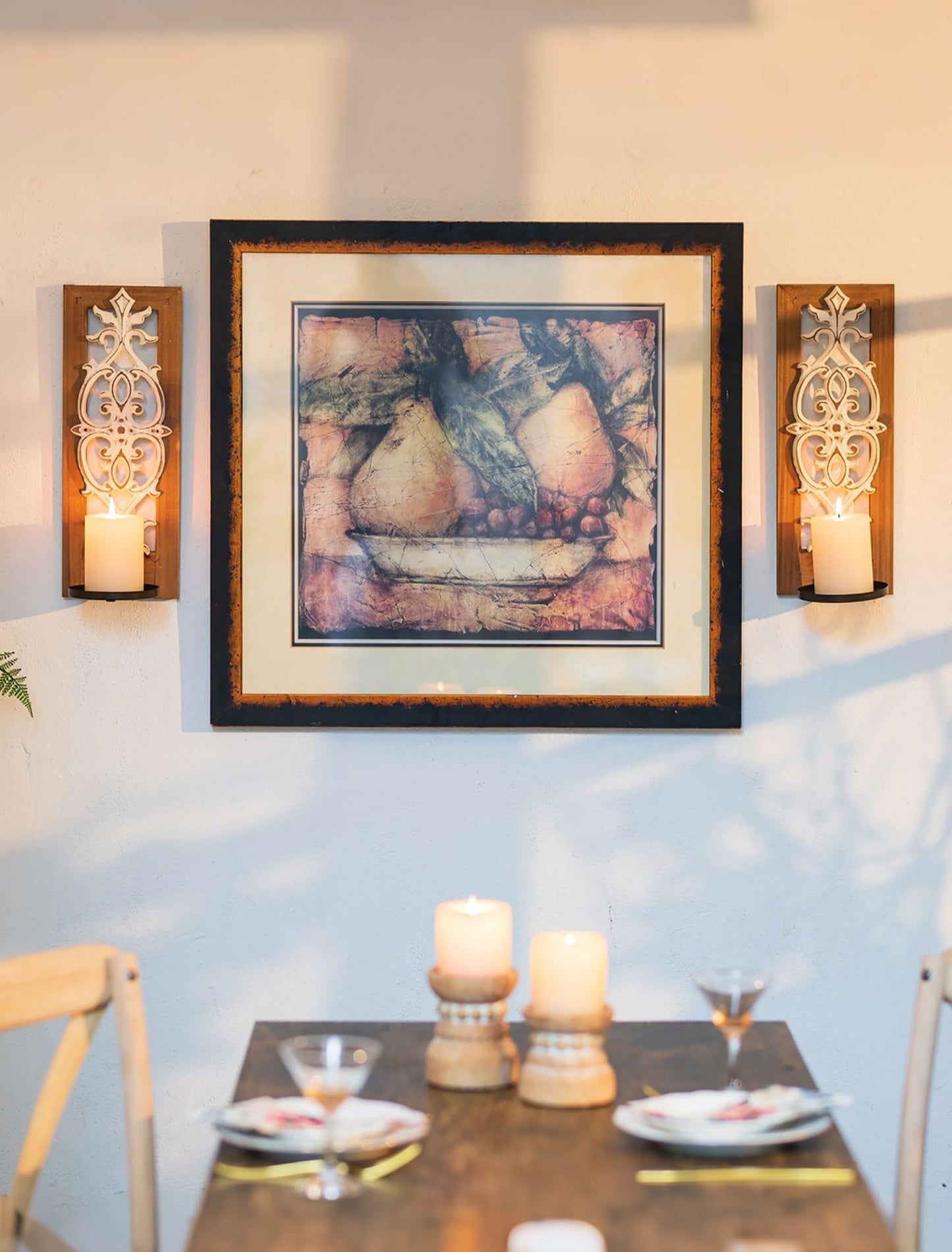 Farmhouse Wood Candle Sconces Wall Decor - Set of 2 Walasis Rustic Wall Candle Holder Decorative Carved Brown Candle Sconce Farmhouse Art Distressed Pillar Candles Holder for Fireplace Decor