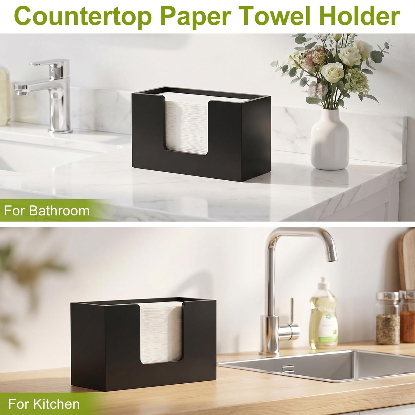 Wooden Paper Towel Dispenser Countertop Paper Towel Holder Counter for Bathroom Black Napkin Holder Kitchen Multifold Towels Dispenser C-fold Trifold Folded Hand Towels Holders for Bathroom Toilet