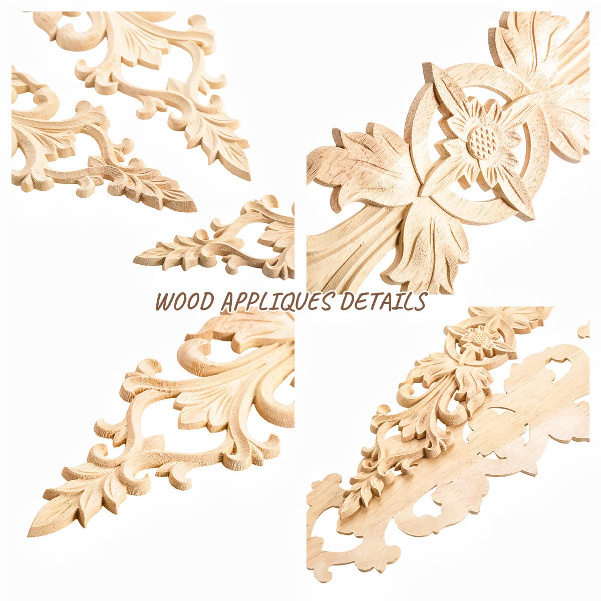 MUXSAM 2Pcs Long Wood-Carved Onlays Appliques for Furniture, Unpainted Wooden Carving Decals for Wall Cupboard Mirror Mantel Door Bed Cabinet Ceiling Dresser Refurbish Project(33x6cm/12.99"x2.36")