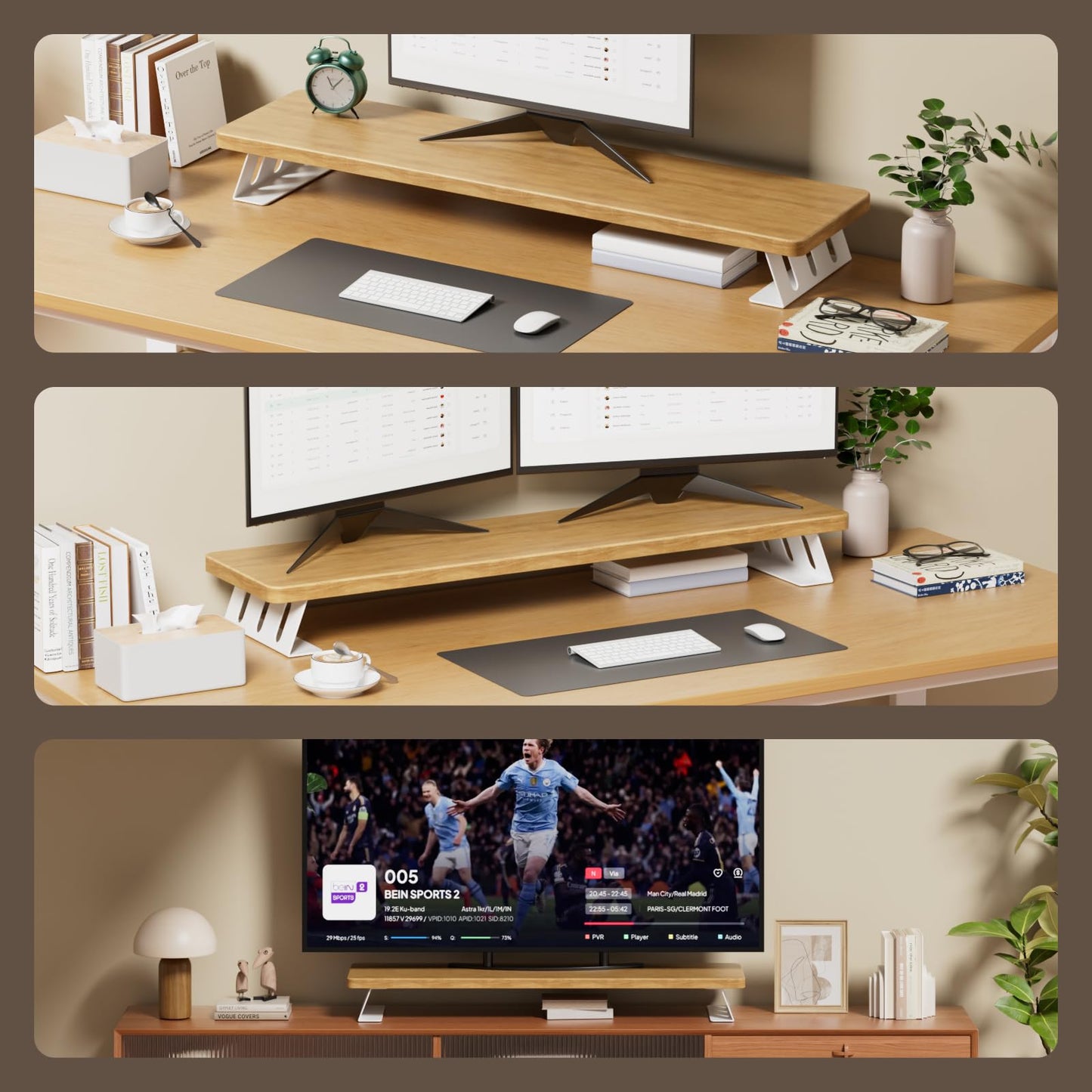 NestNeat Dual Monitor Stand Riser, 39 Inch Large Wood Monitor Stands for 2 Monitors, Desk Monitor Riser for Computer/Laptop/Printer/TV, Stand Riser up to 220 lbs