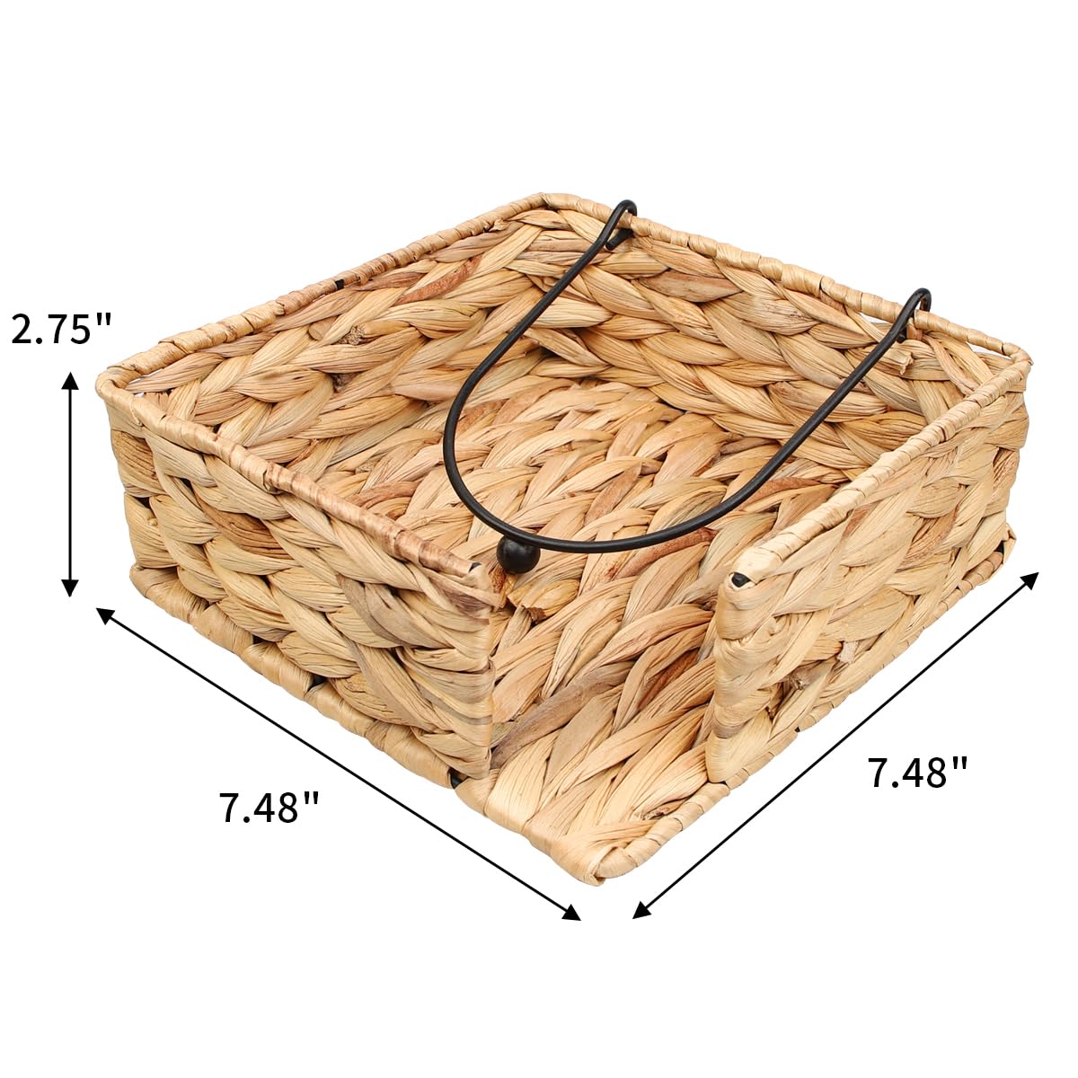 Napkin Holder for Table,Water Hyacinth Flat Napkin Holder with Weighted Arm,Wicker Napkin Baskets for Kitchen Dinner Table,Flat Napkin Dispenser for Countertop, Dining Room